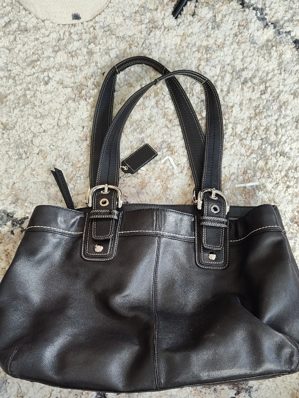 Large Black Leather Coach Pleated Over The Shoulder Bag